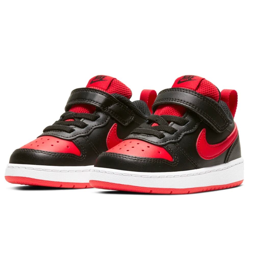 Nike Court Borough Low 2 Velcro 'Bred' (TD), Black/ Red/ White - Size 4C - NIB